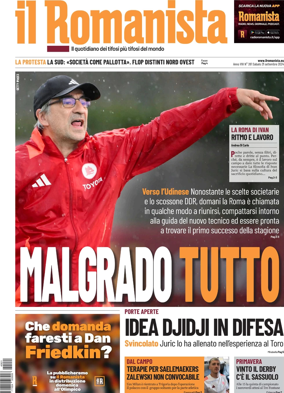 anteprima della prima pagina di il-romanista del 21/09/2024