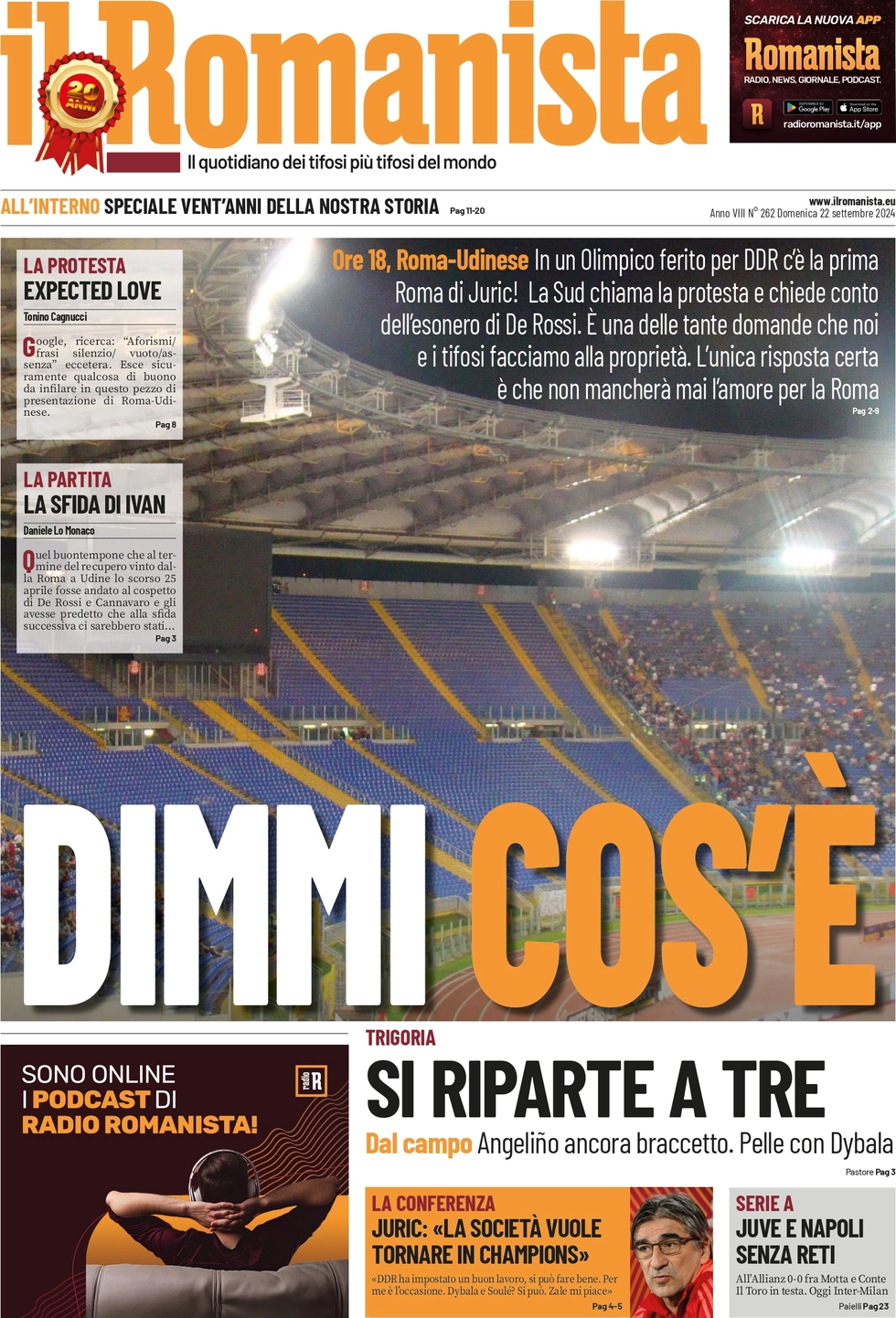 anteprima della prima pagina di il-romanista del 22/09/2024