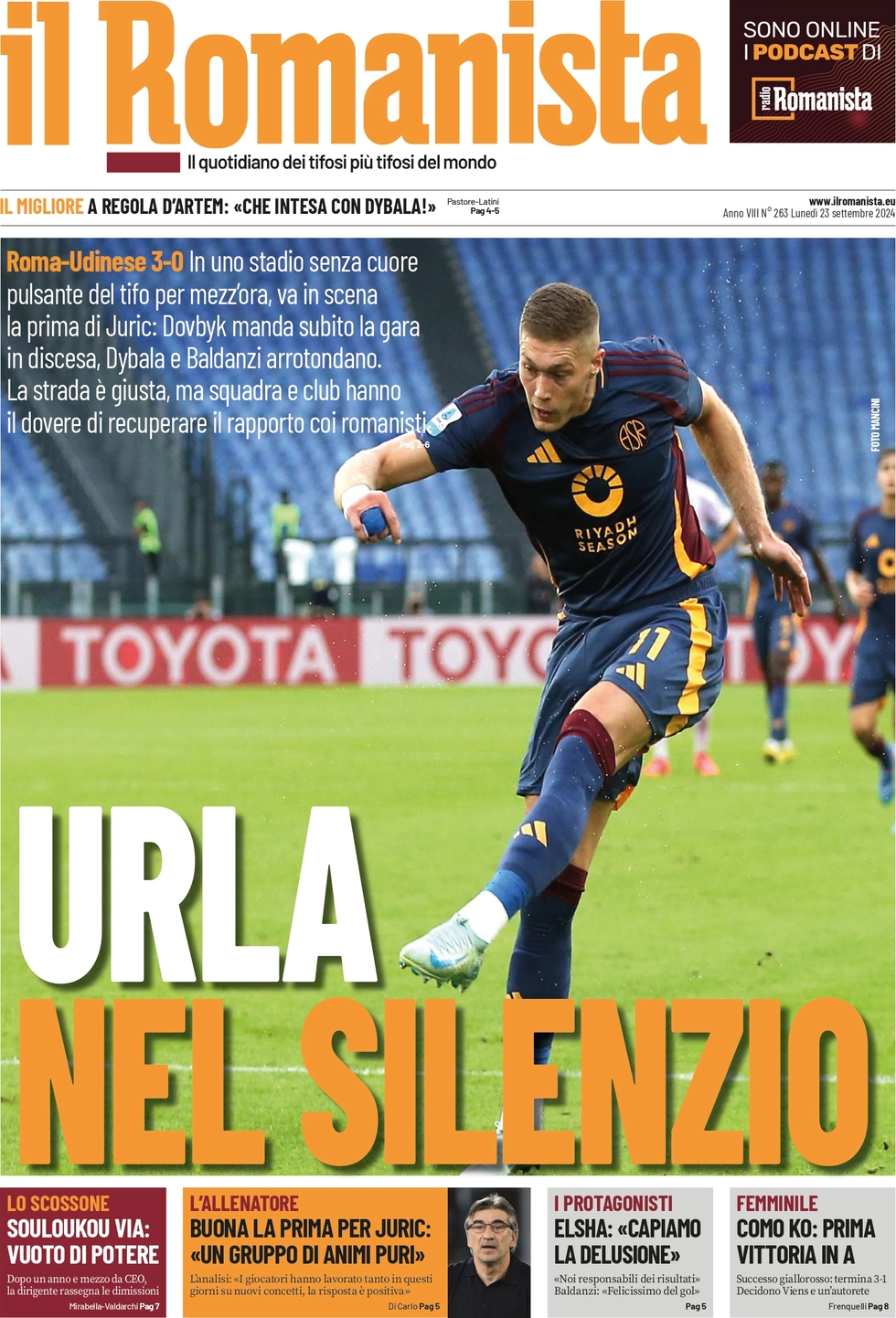 anteprima della prima pagina di il-romanista del 23/09/2024