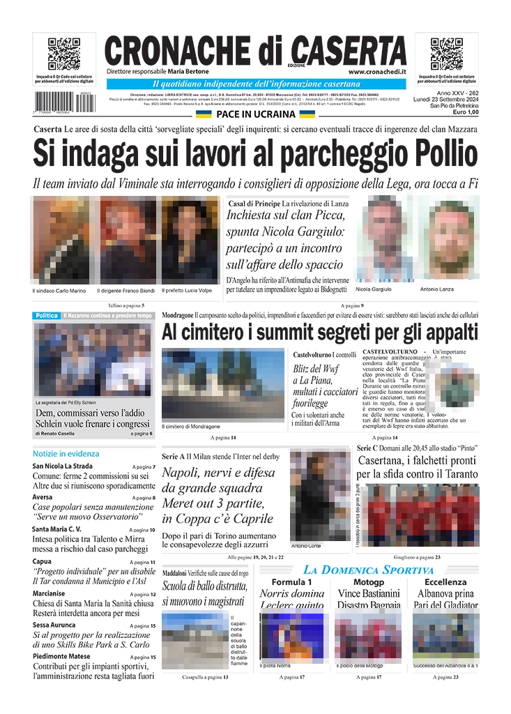 anteprima della prima pagina di cronache-di-caserta del 23/09/2024