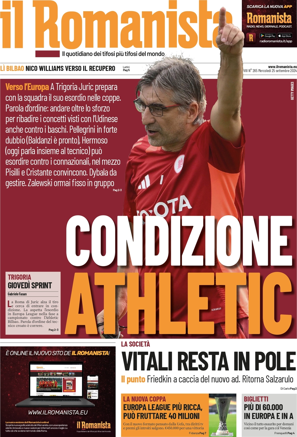 anteprima della prima pagina di il-romanista del 25/09/2024