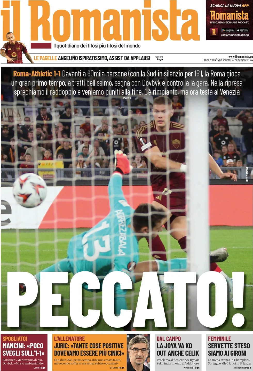 anteprima della prima pagina di il-romanista del 27/09/2024