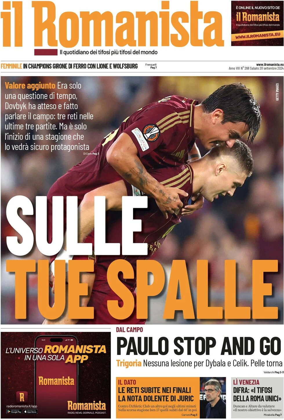 anteprima della prima pagina di il-romanista del 28/09/2024