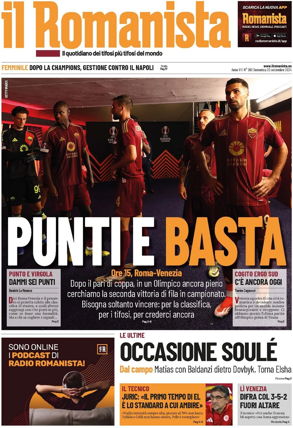 anteprima della prima pagina di il-romanista del 29/09/2024