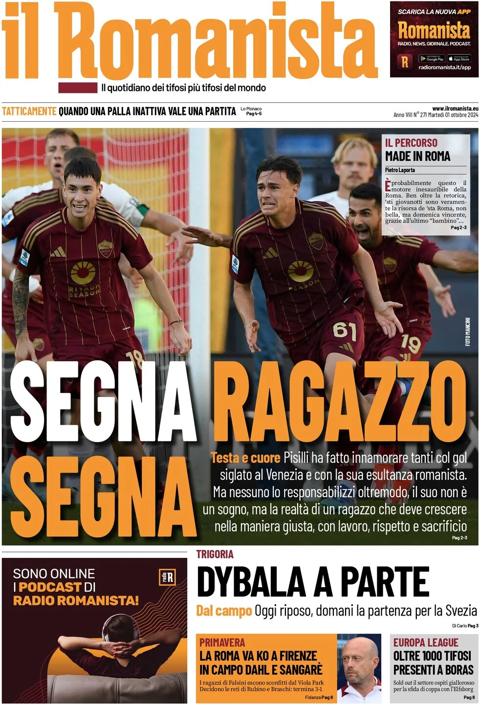 anteprima della prima pagina di il-romanista del 01/10/2024