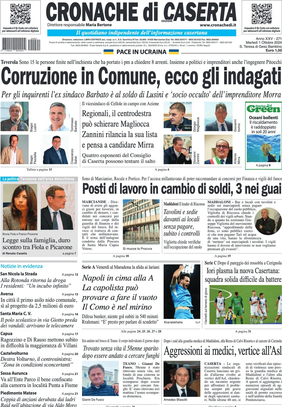 anteprima della prima pagina di cronache-di-caserta del 01/10/2024