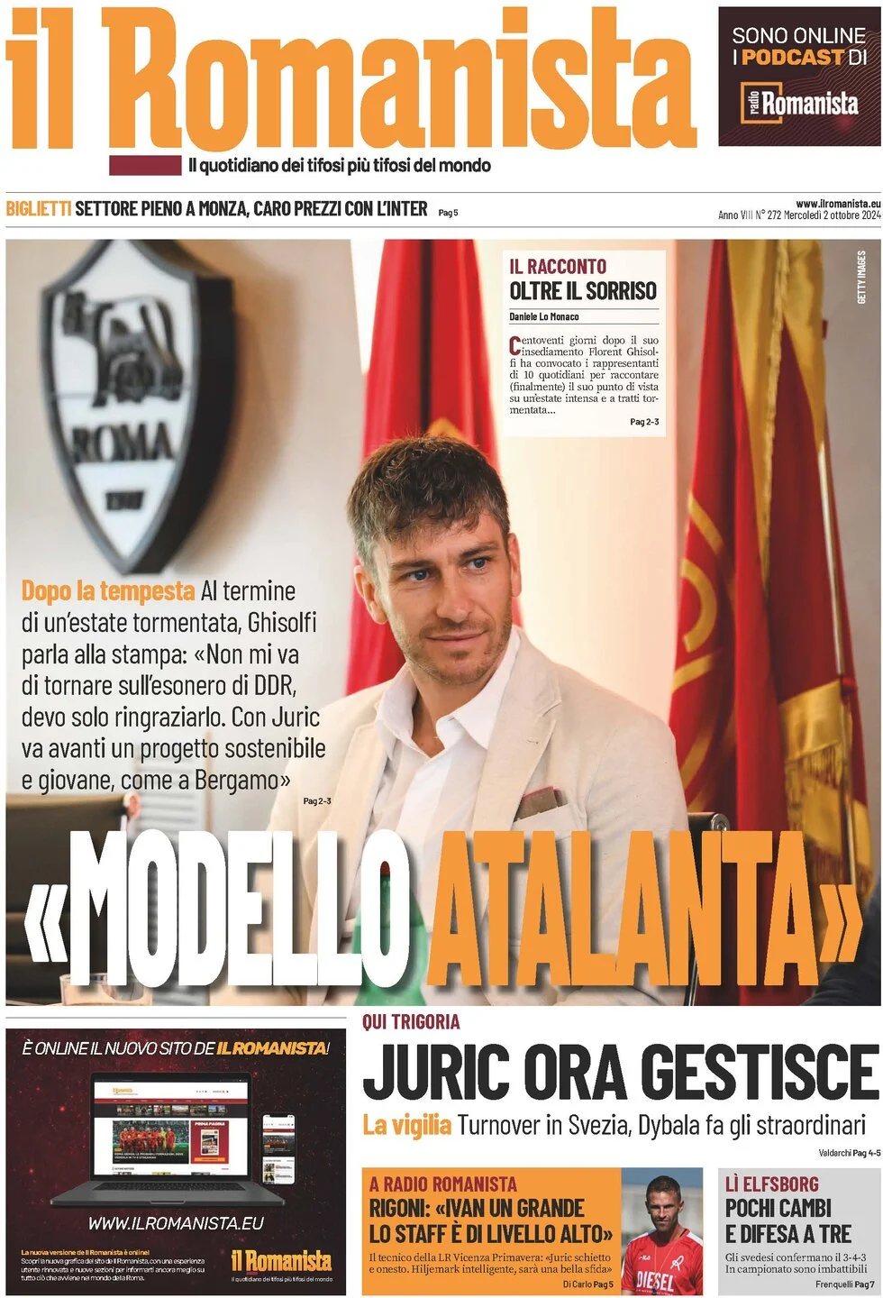 anteprima della prima pagina di il-romanista del 02/10/2024