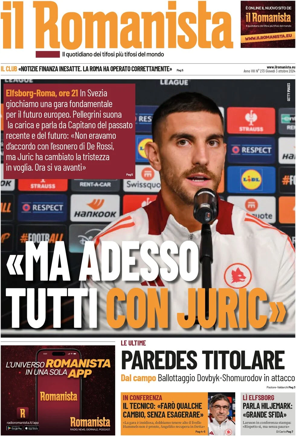 anteprima della prima pagina di il-romanista del 03/10/2024