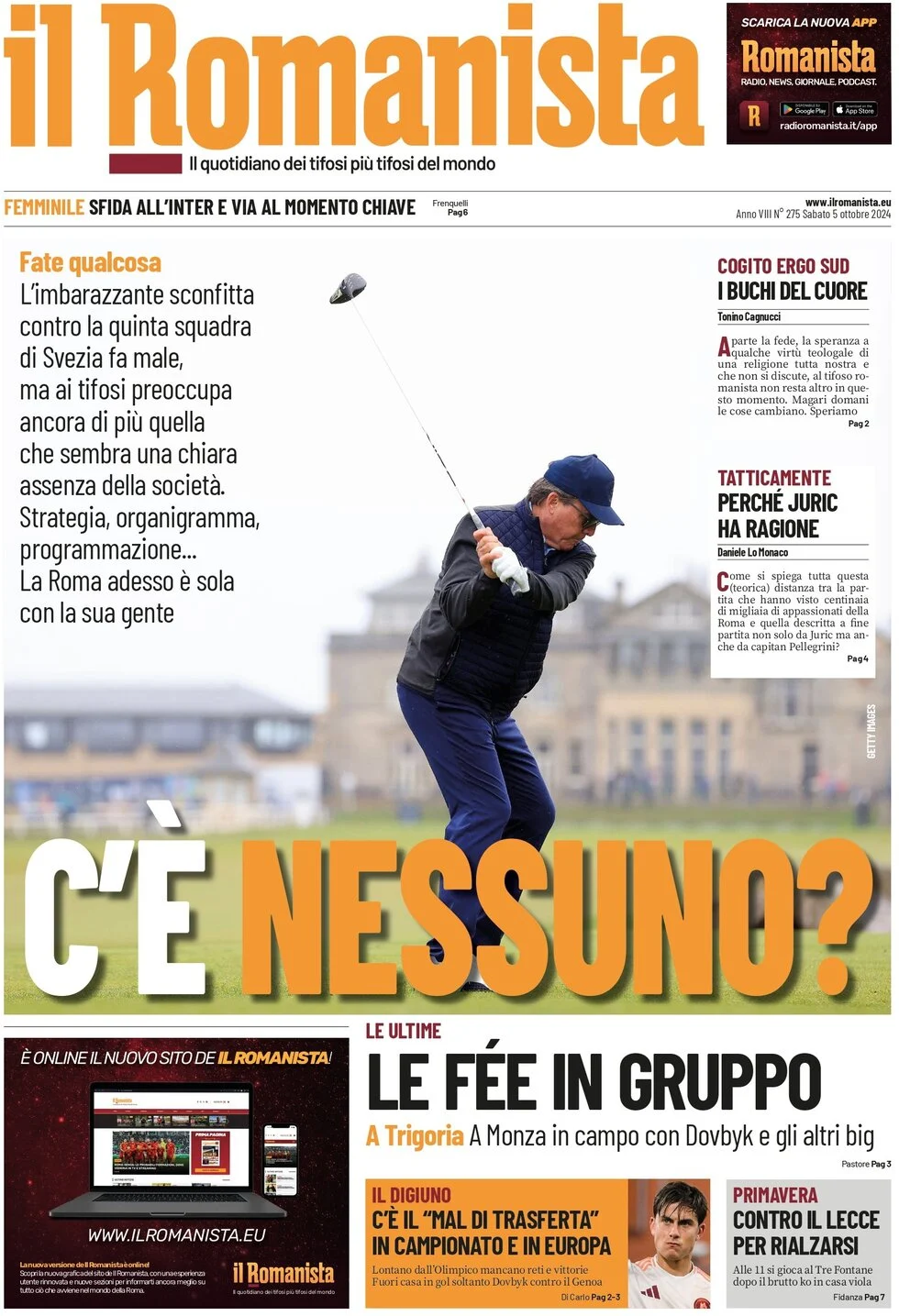 anteprima della prima pagina di il-romanista del 05/10/2024