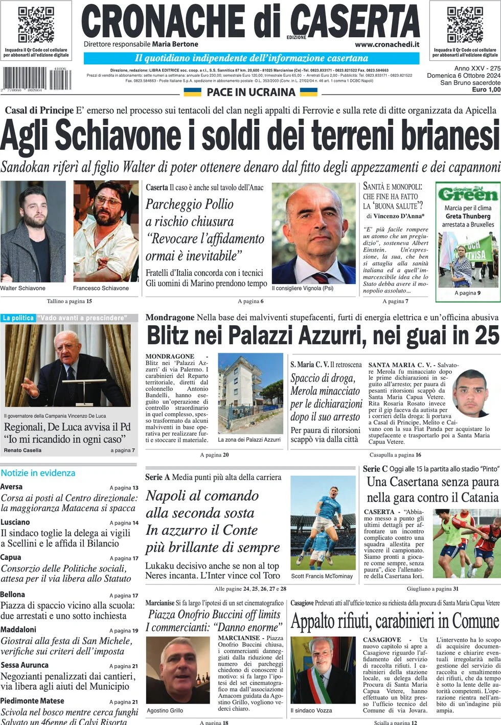 anteprima della prima pagina di cronache-di-caserta del 06/10/2024