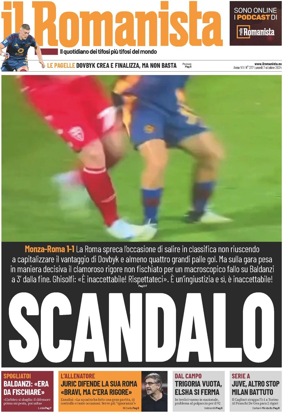 anteprima della prima pagina di il-romanista del 07/10/2024