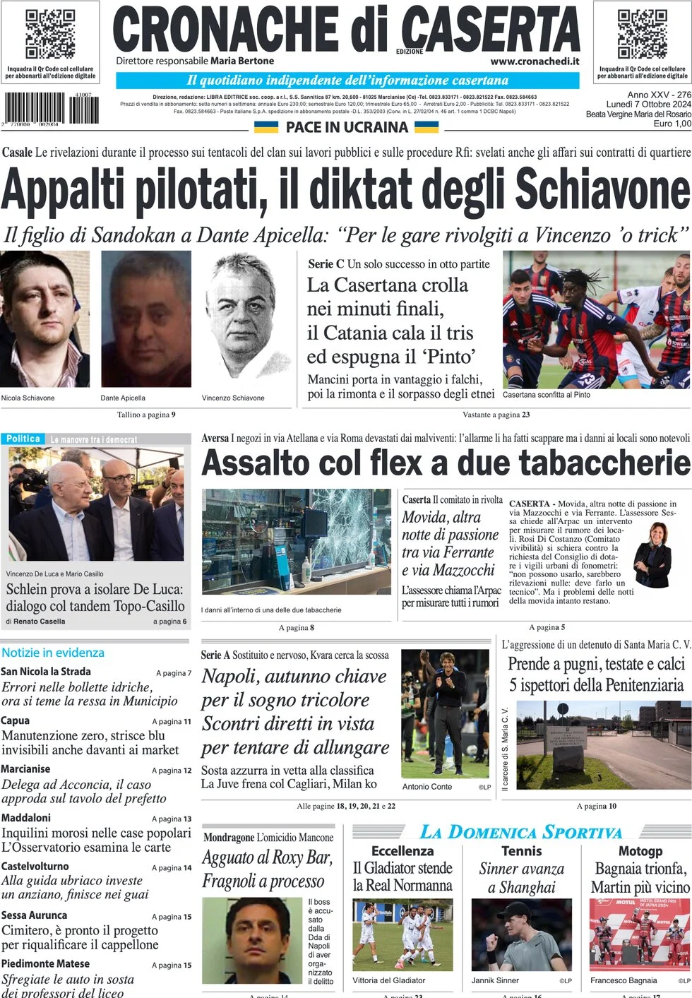 anteprima della prima pagina di cronache-di-caserta del 07/10/2024