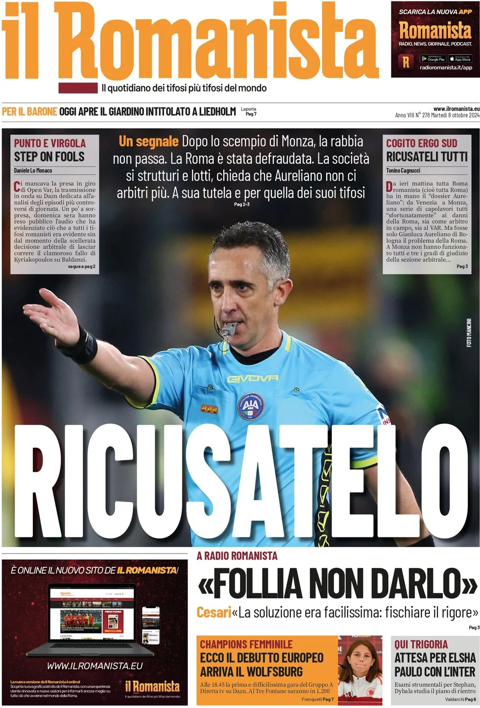 anteprima della prima pagina di il-romanista del 08/10/2024