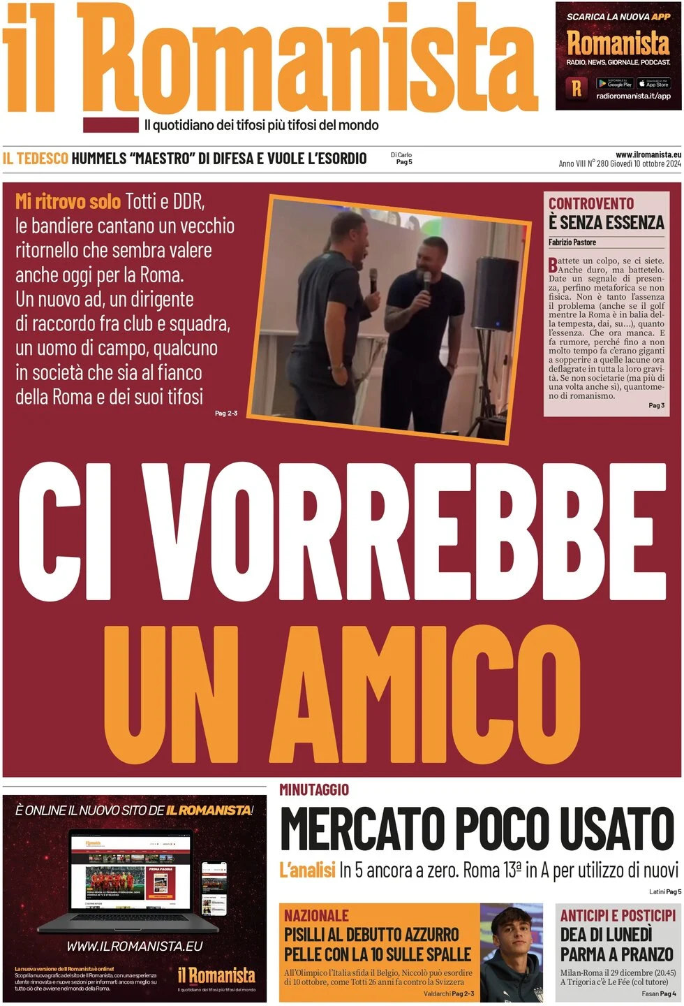 anteprima della prima pagina di il-romanista del 10/10/2024