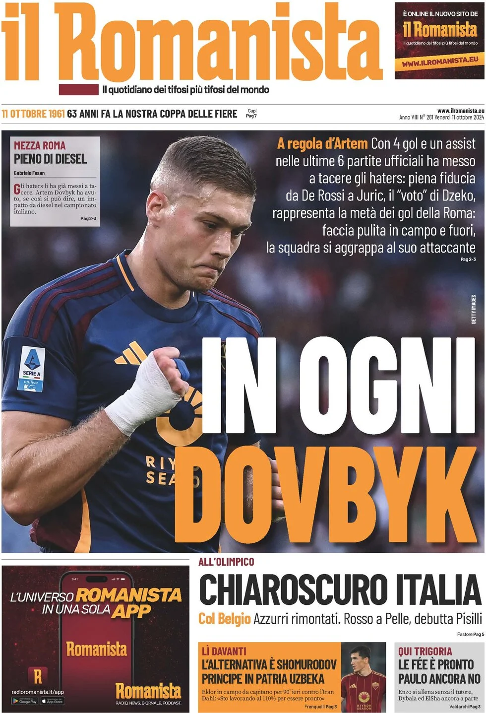 anteprima della prima pagina di il-romanista del 11/10/2024