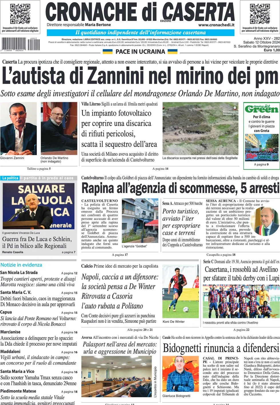 anteprima della prima pagina di cronache-di-caserta del 12/10/2024
