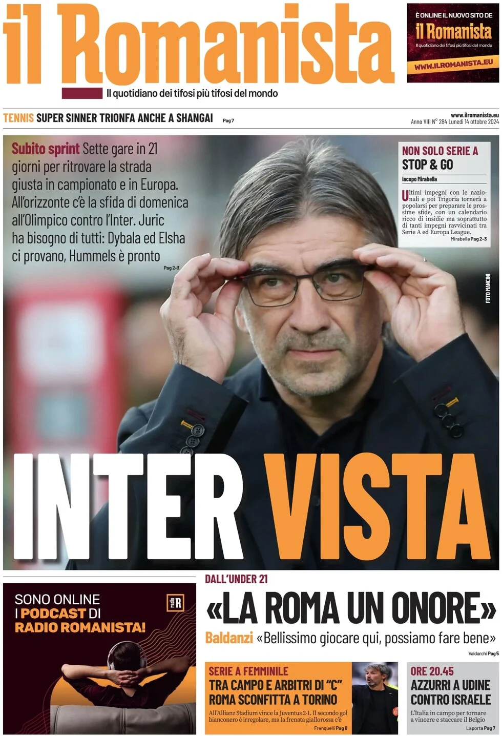 anteprima della prima pagina di il-romanista del 14/10/2024