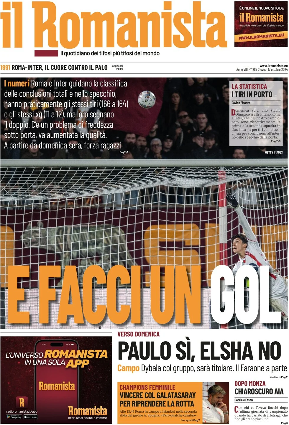 anteprima della prima pagina di il-romanista del 17/10/2024