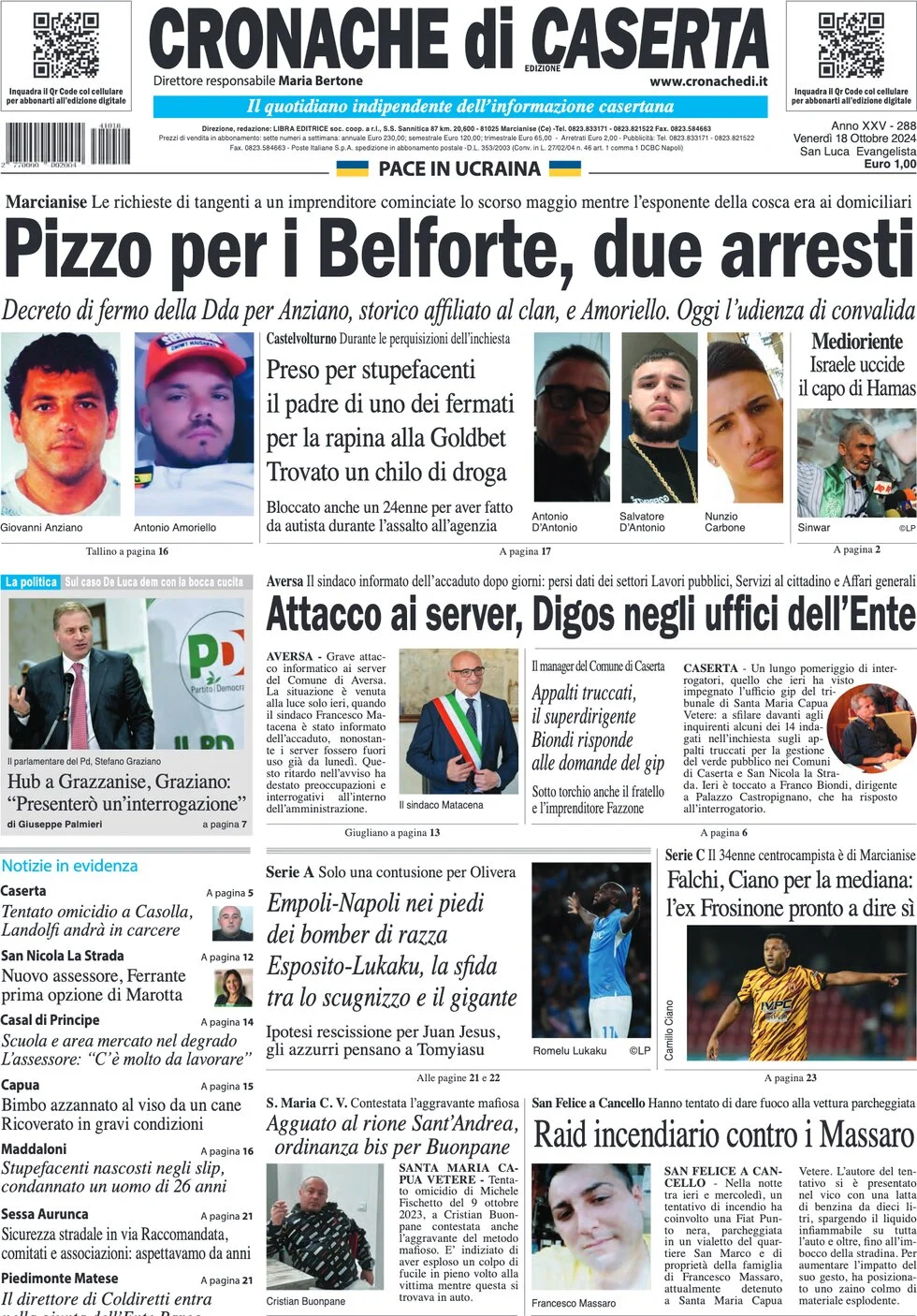 anteprima della prima pagina di cronache-di-caserta del 18/10/2024