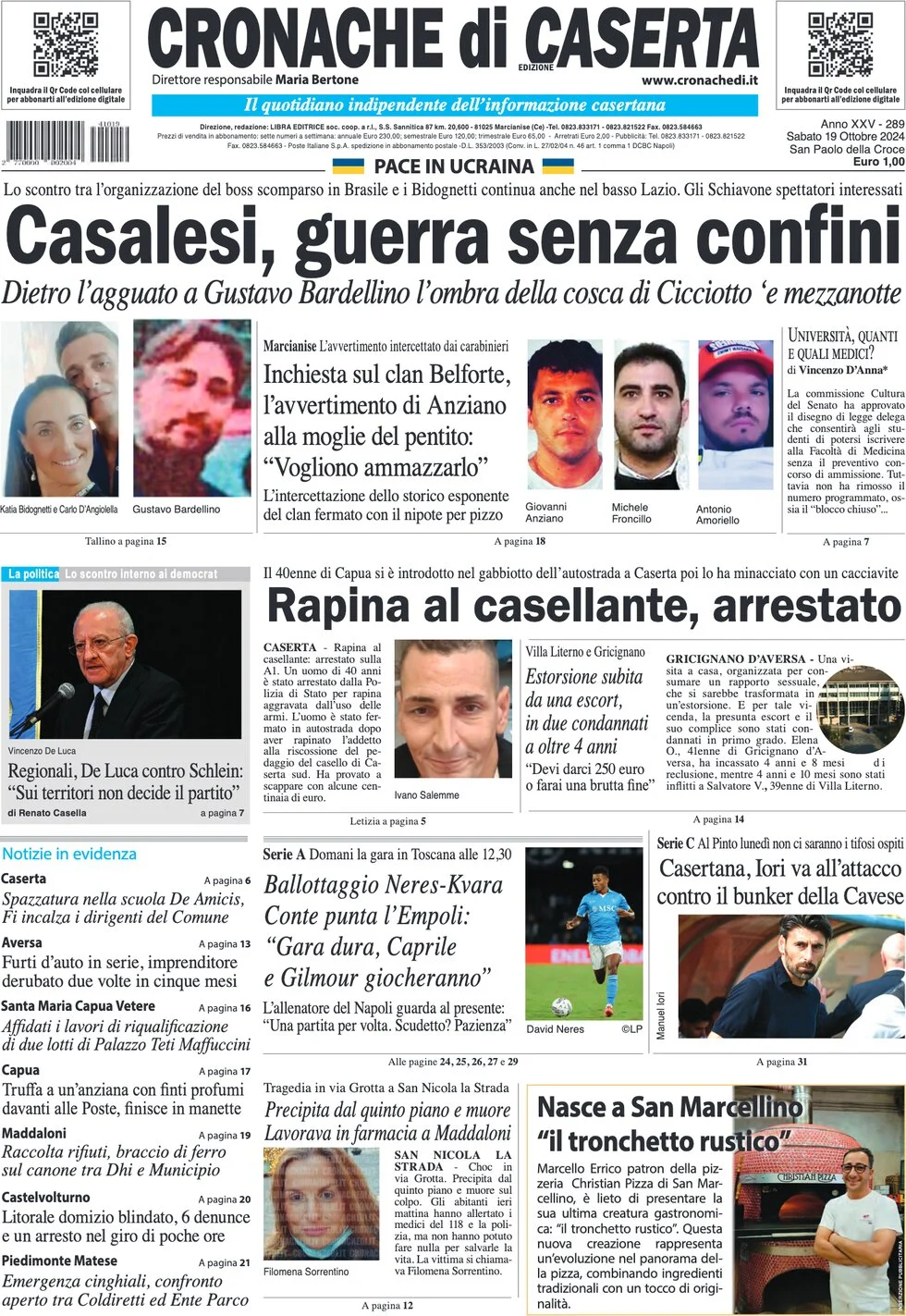 anteprima della prima pagina di cronache-di-caserta del 19/10/2024