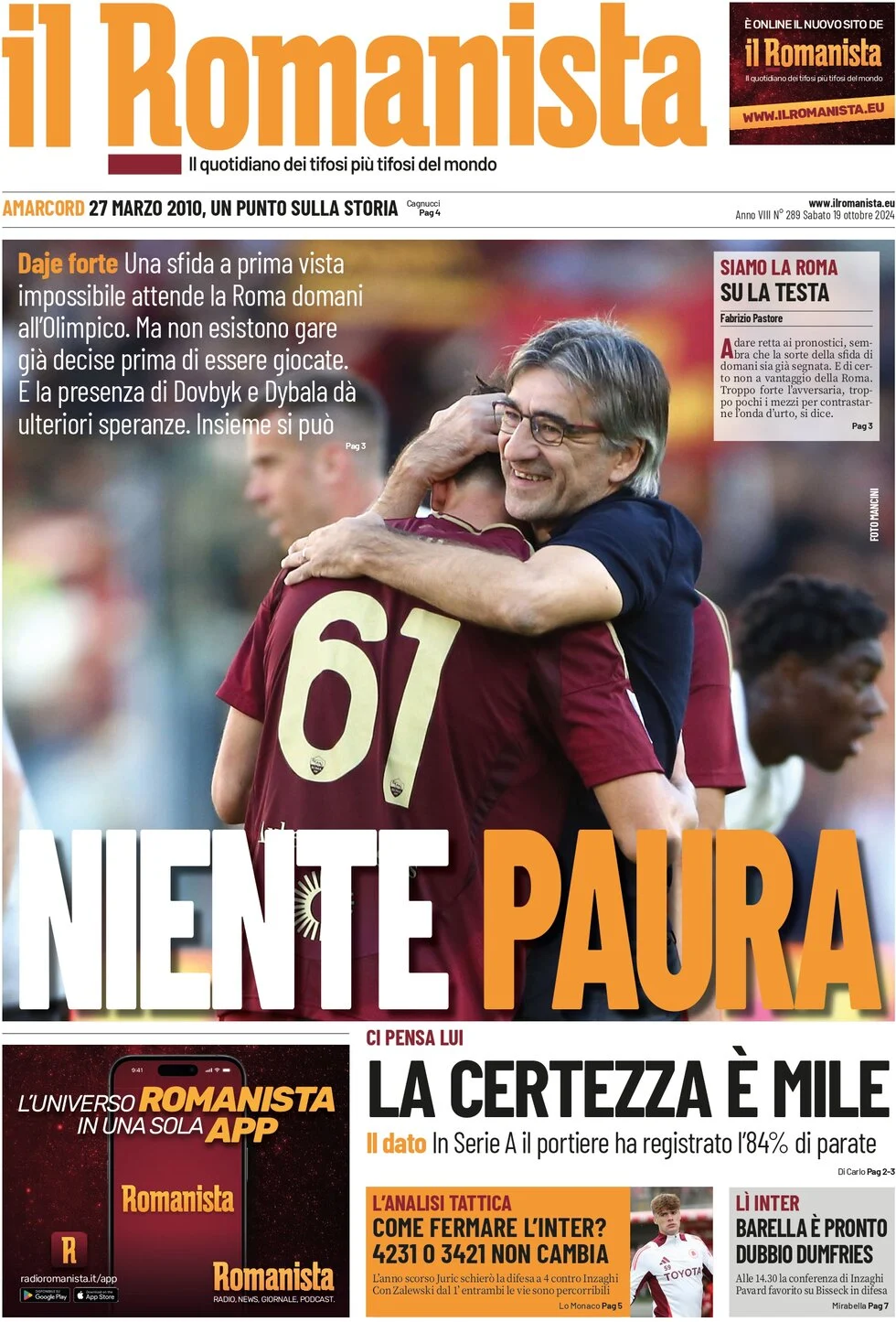 anteprima della prima pagina di il-romanista del 19/10/2024