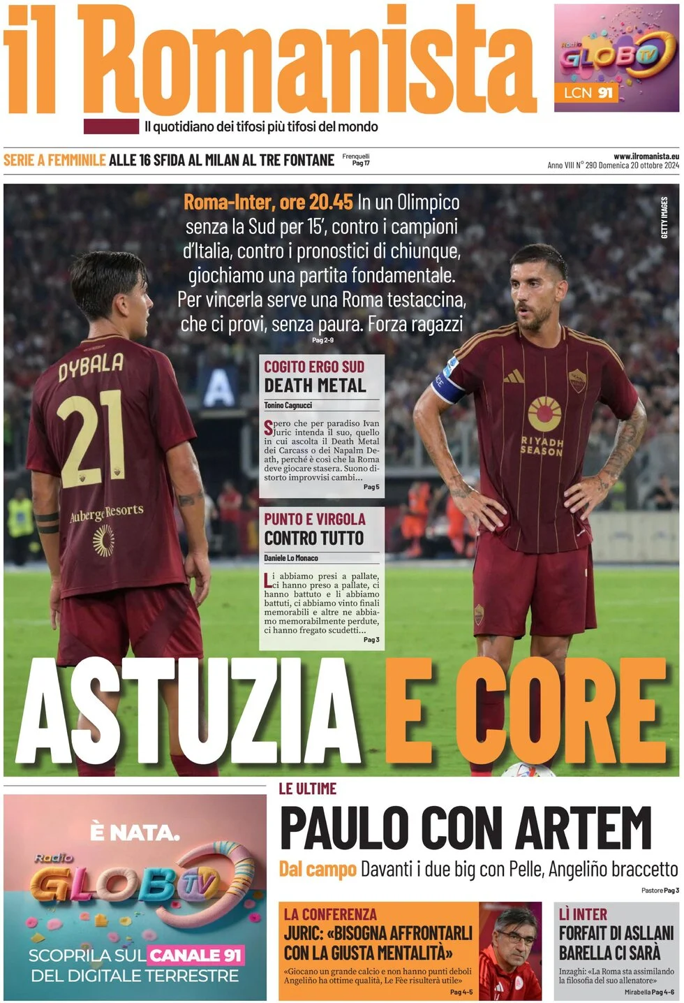 anteprima della prima pagina di il-romanista del 20/10/2024