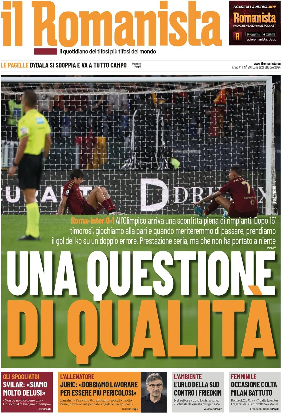 anteprima della prima pagina di il-romanista del 21/10/2024