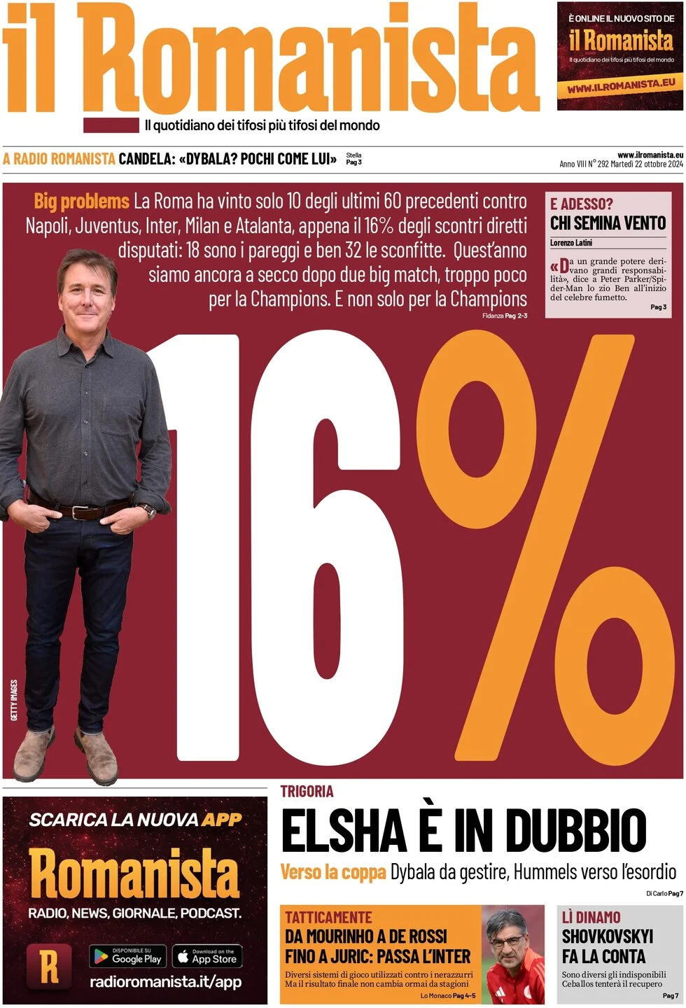 anteprima della prima pagina di il-romanista del 22/10/2024