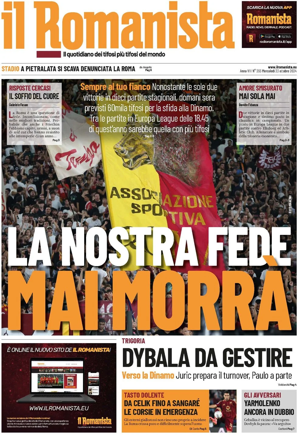 anteprima della prima pagina di il-romanista del 23/10/2024