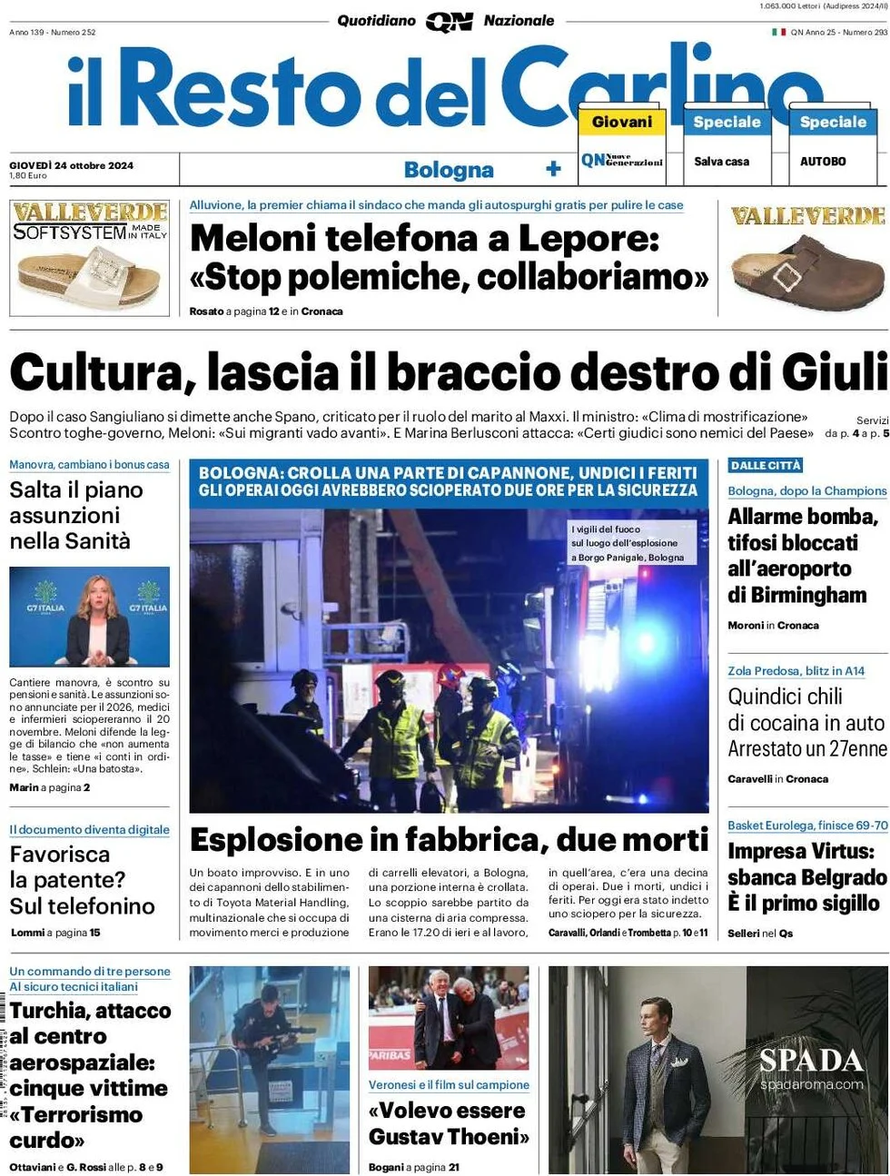 anteprima della prima pagina di il-resto-del-carlino del 24/10/2024