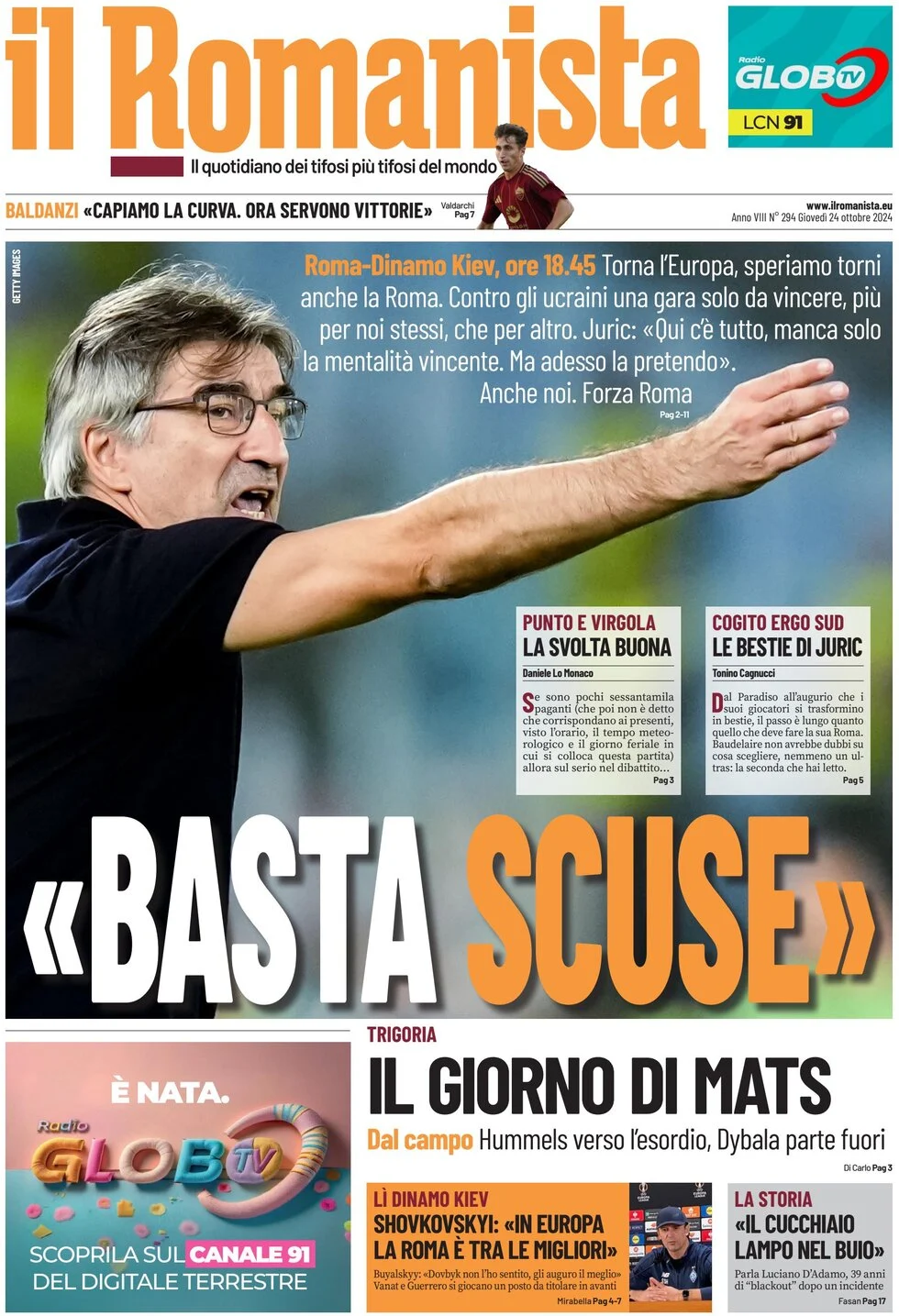 anteprima della prima pagina di il-romanista del 24/10/2024