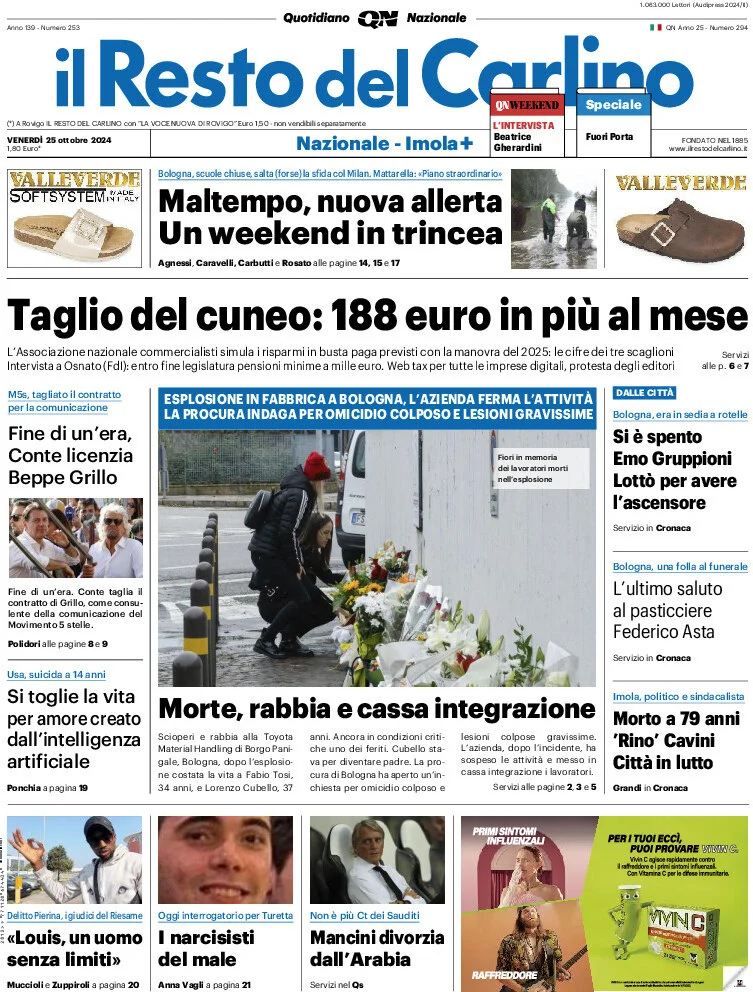 anteprima della prima pagina di il-resto-del-carlino del 25/10/2024