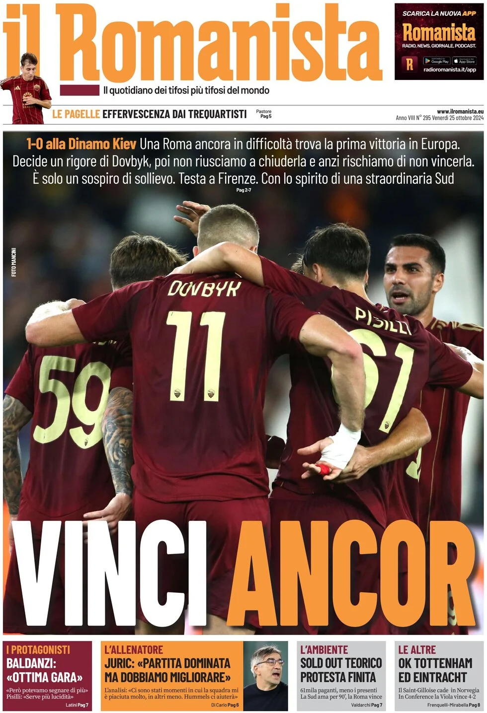 anteprima della prima pagina di il-romanista del 25/10/2024