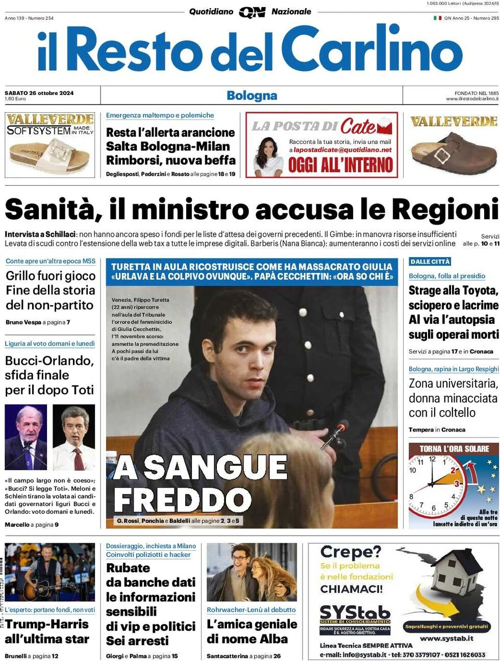 anteprima della prima pagina di il-resto-del-carlino del 26/10/2024