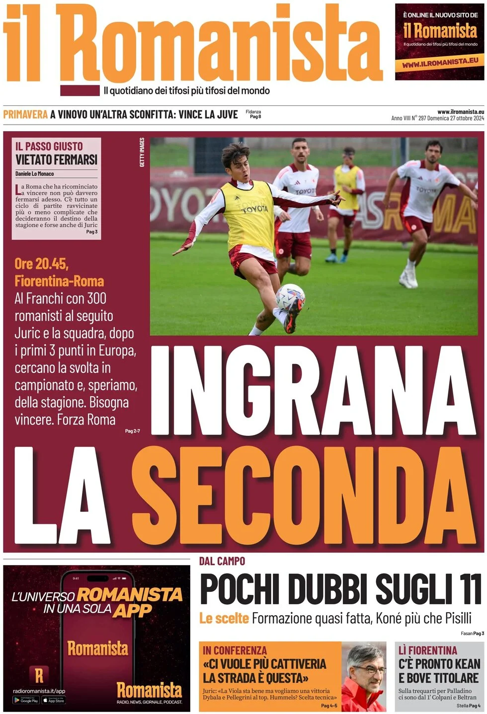 anteprima della prima pagina di il-romanista del 27/10/2024