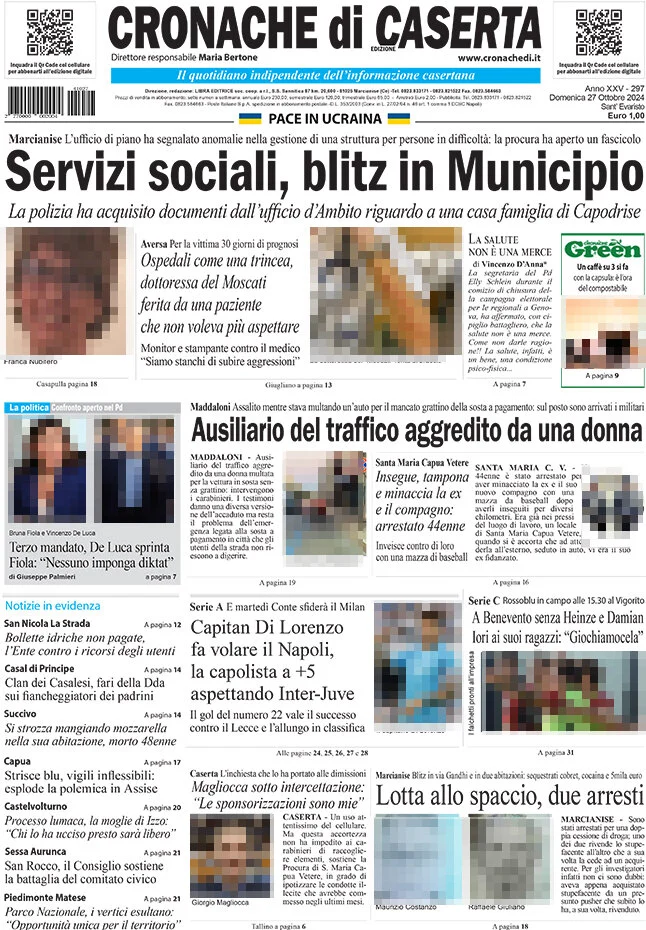 anteprima della prima pagina di cronache-di-caserta del 27/10/2024
