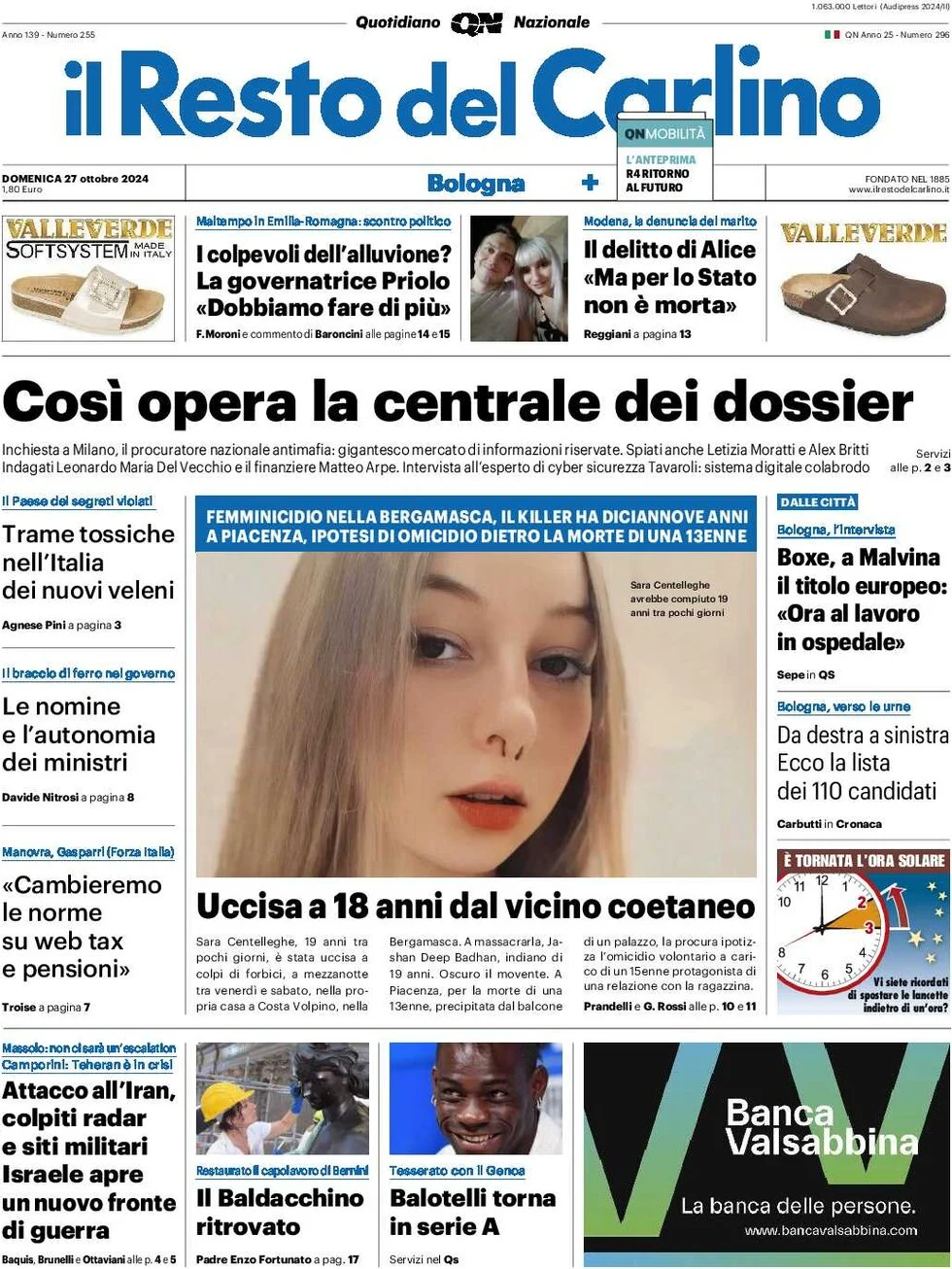 anteprima della prima pagina di il-resto-del-carlino del 27/10/2024