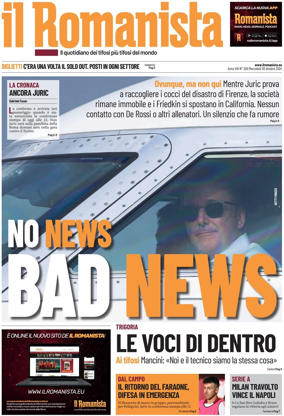 anteprima della prima pagina di il-romanista del 29/10/2024