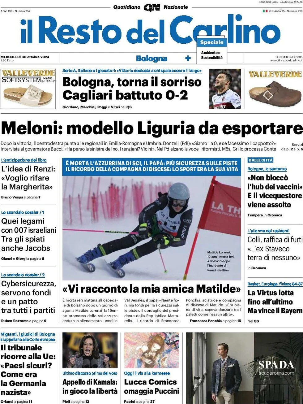 anteprima della prima pagina di il-resto-del-carlino del 30/10/2024
