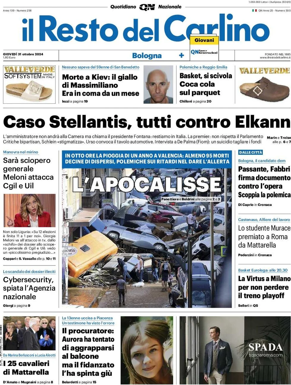 anteprima della prima pagina di il-resto-del-carlino del 31/10/2024