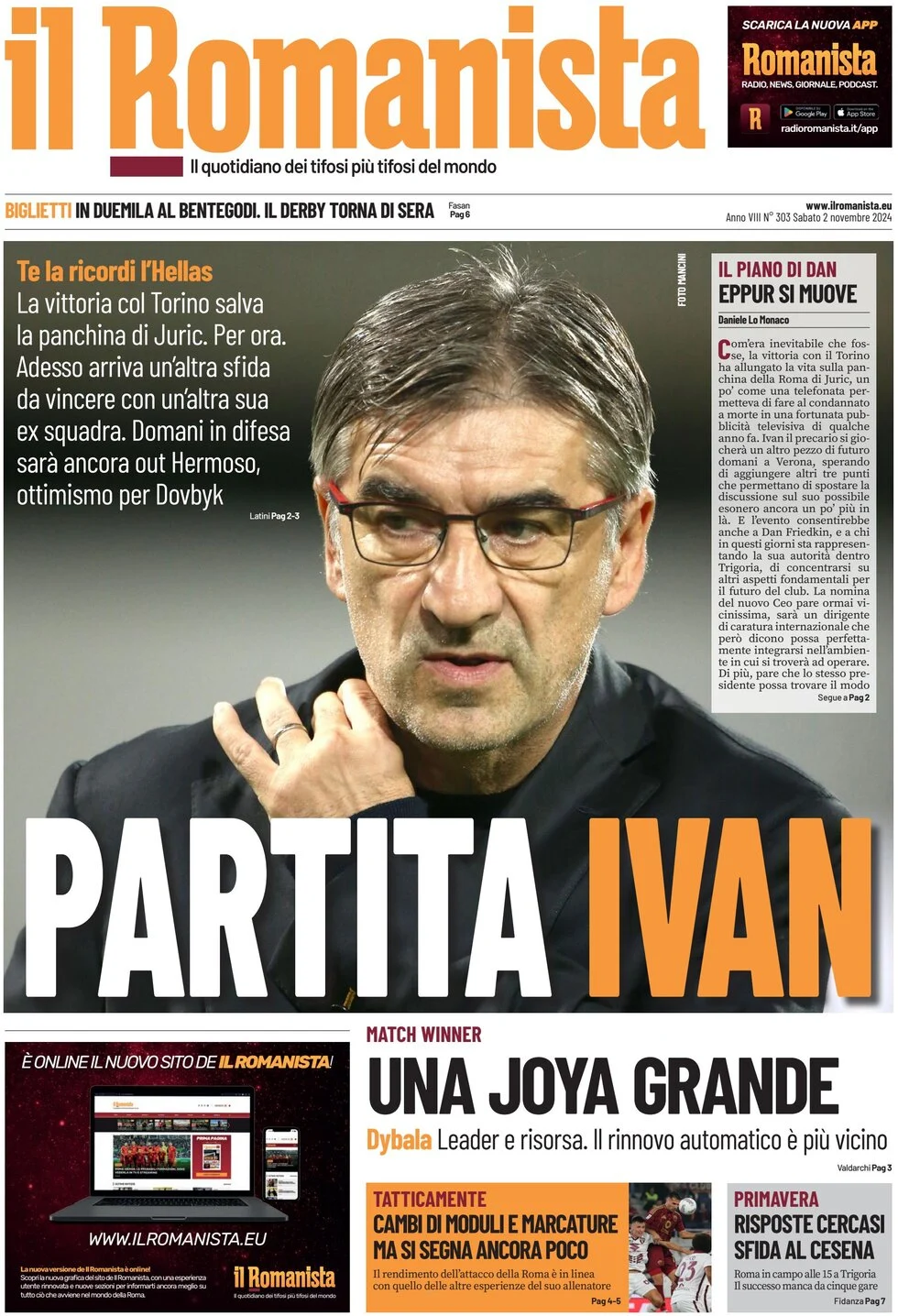 anteprima della prima pagina di il-romanista del 01/11/2024