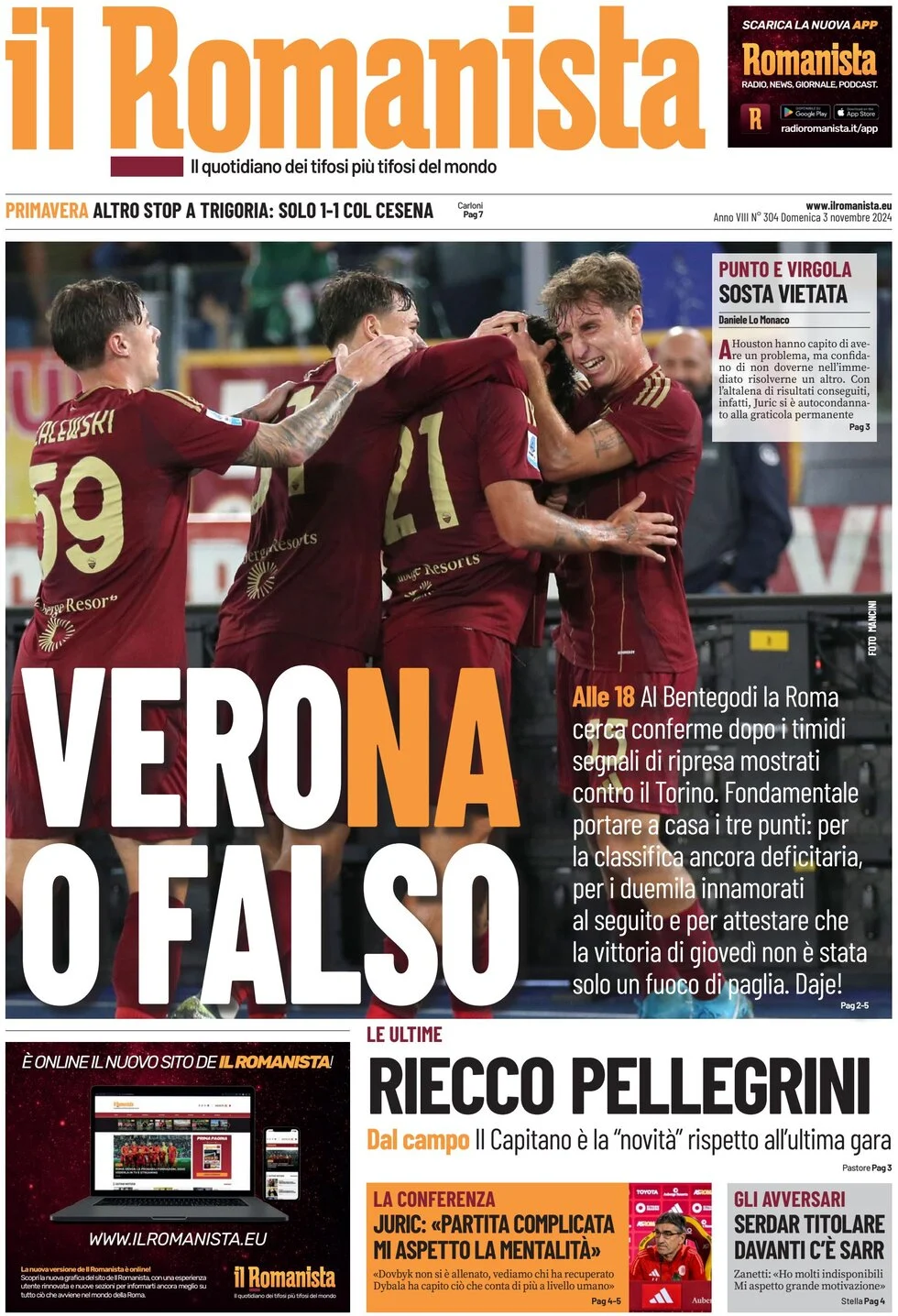 anteprima della prima pagina di il-romanista del 02/11/2024