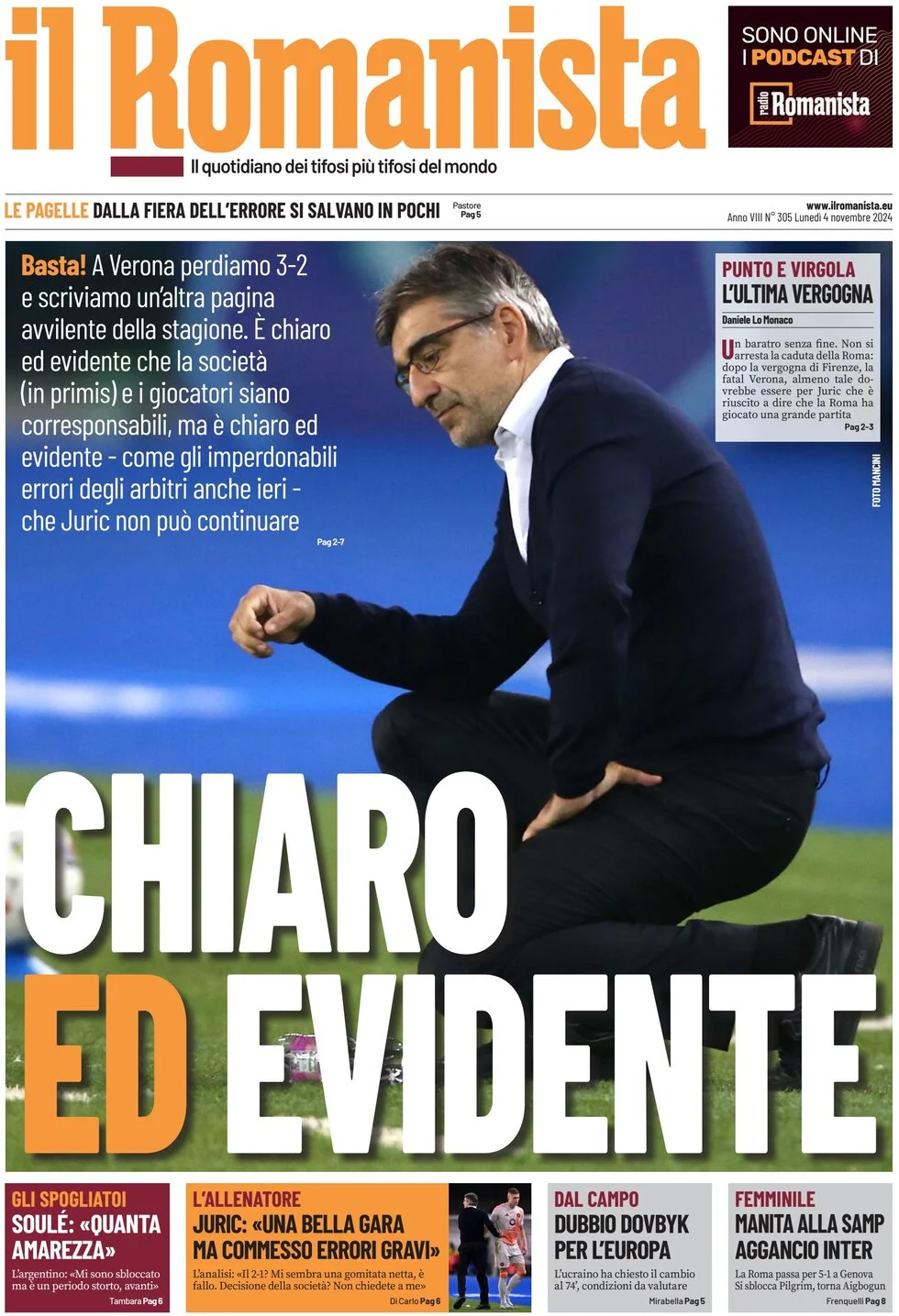 anteprima della prima pagina di il-romanista del 04/11/2024