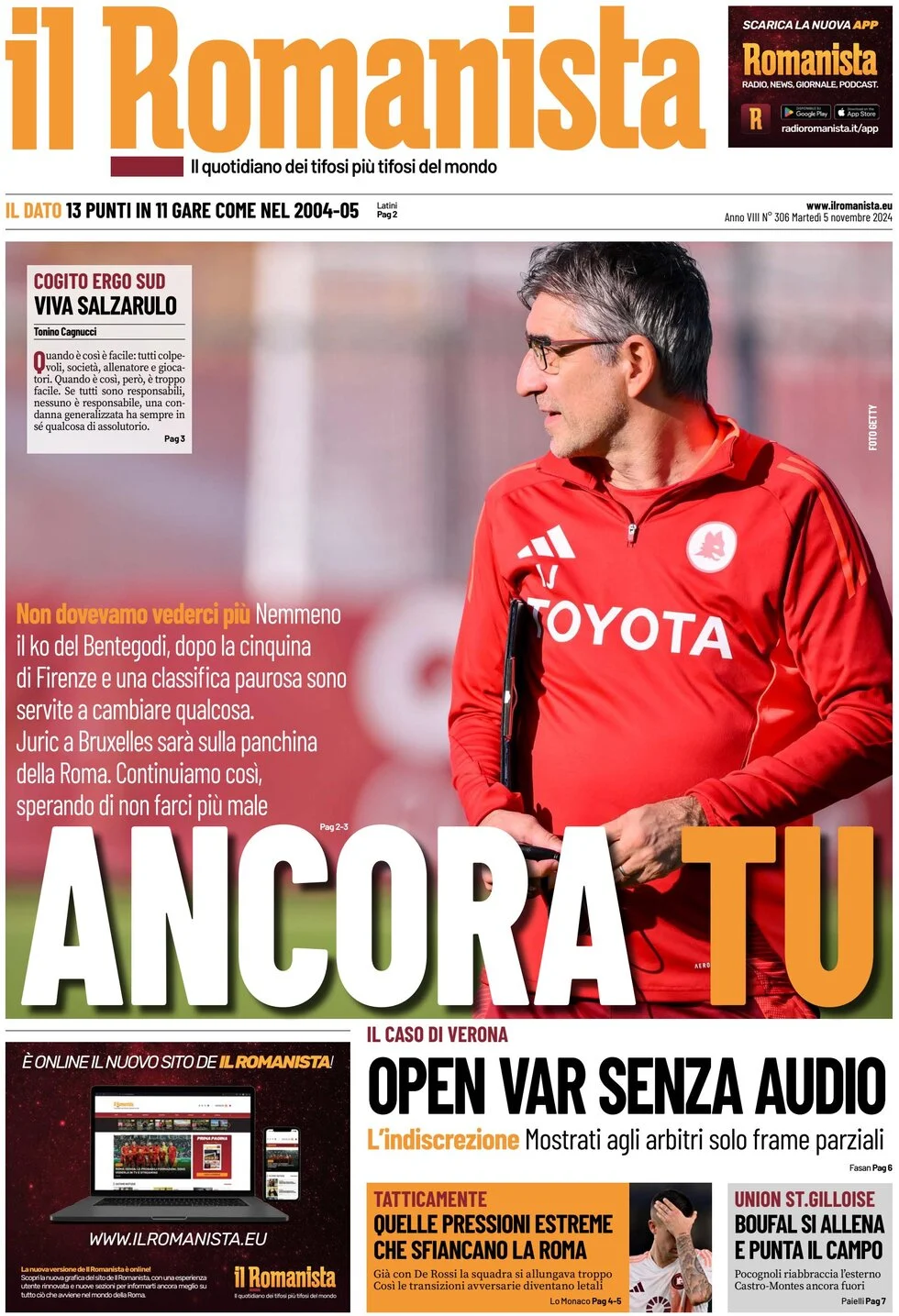 anteprima della prima pagina di il-romanista del 05/11/2024