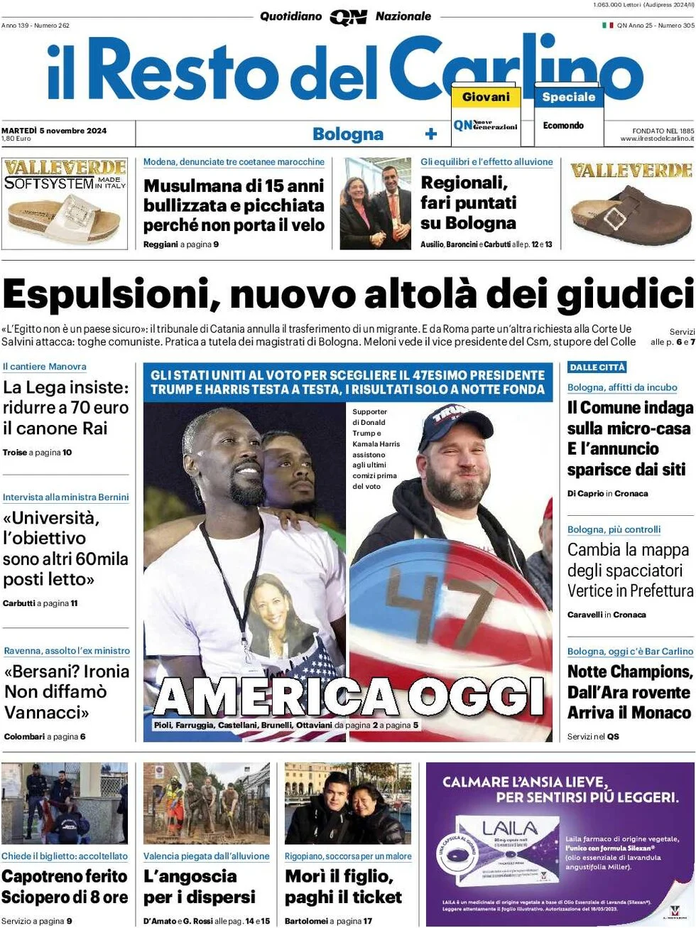 anteprima della prima pagina di il-resto-del-carlino del 05/11/2024