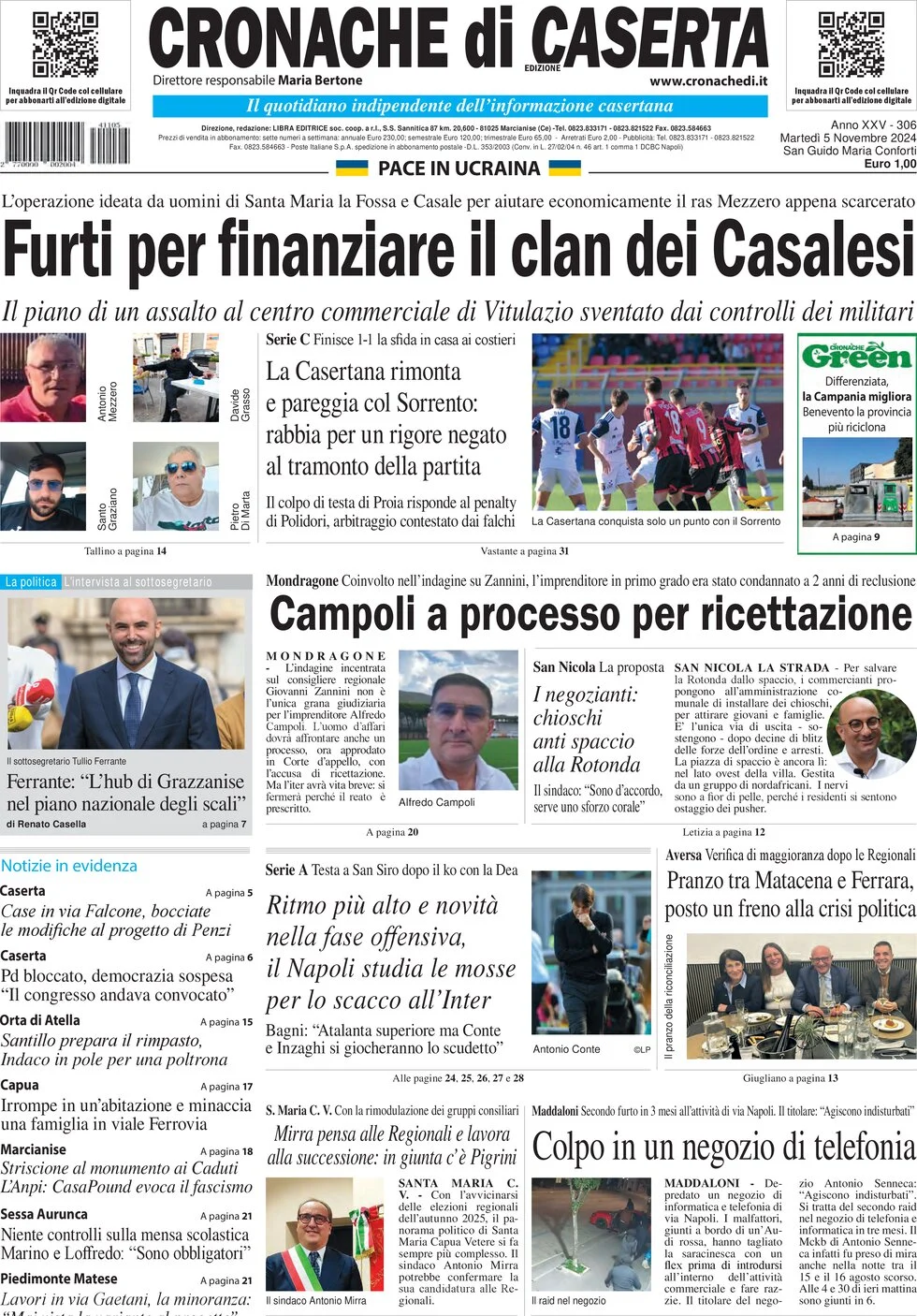 anteprima della prima pagina di cronache-di-caserta del 05/11/2024