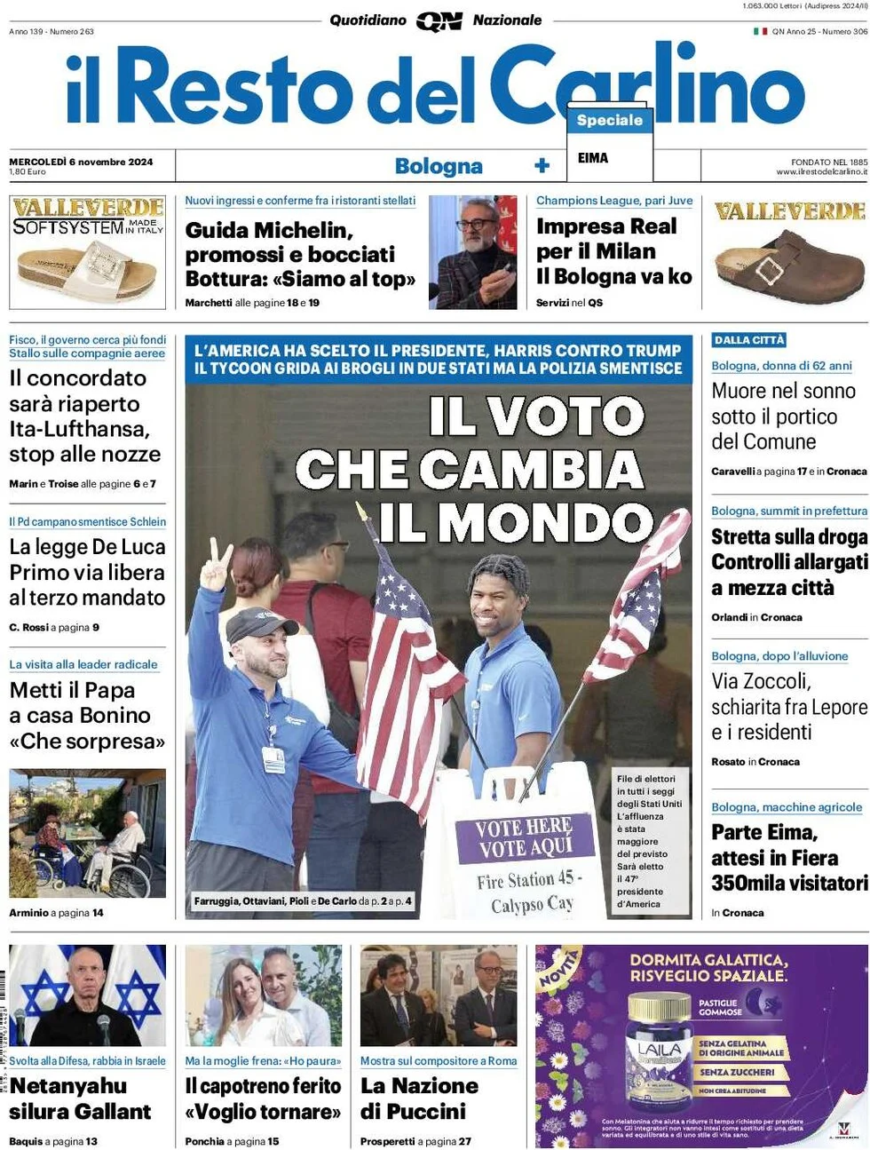 anteprima della prima pagina di il-resto-del-carlino del 06/11/2024
