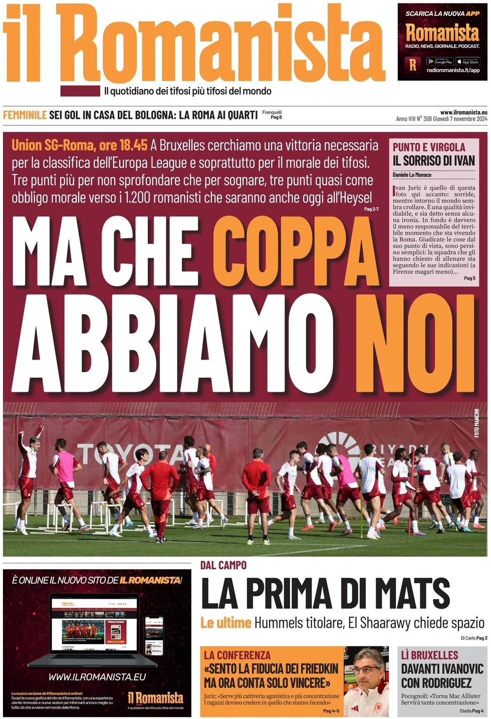 anteprima della prima pagina di il-romanista del 06/11/2024