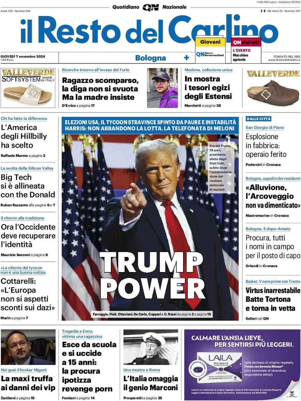 anteprima della prima pagina di il-resto-del-carlino del 07/11/2024