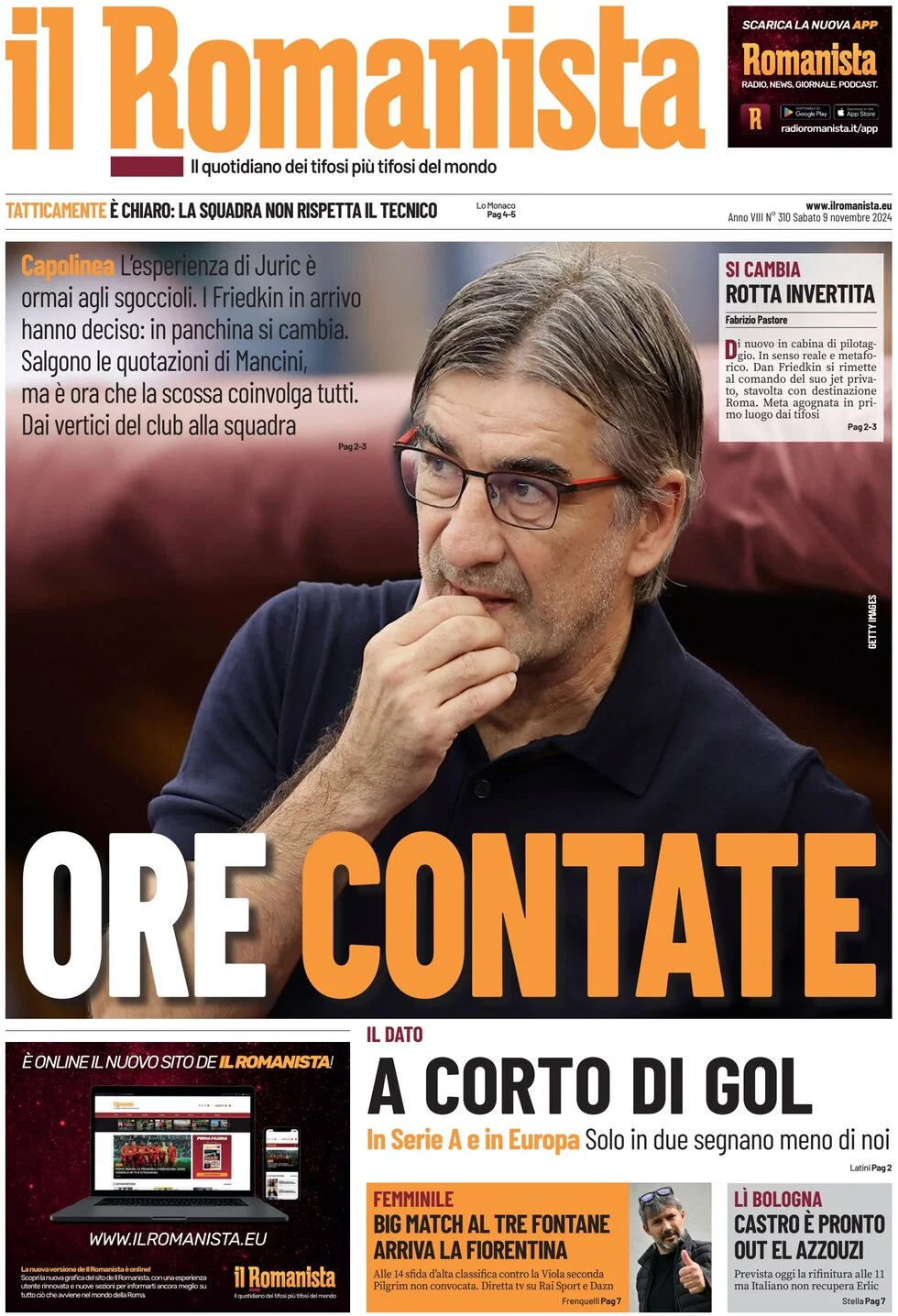 anteprima della prima pagina di il-romanista del 08/11/2024